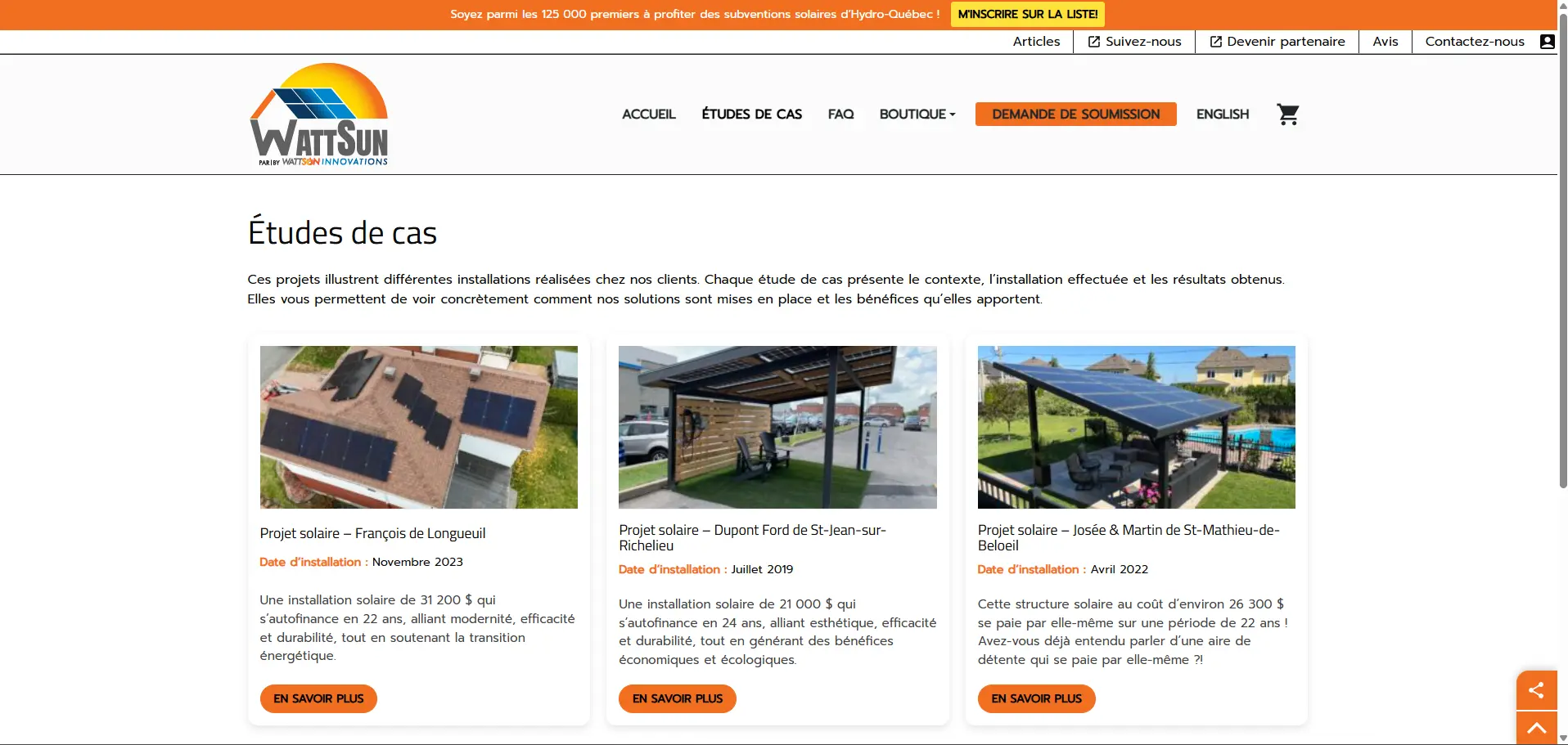 Page d'étude de cas de wattsun.ca